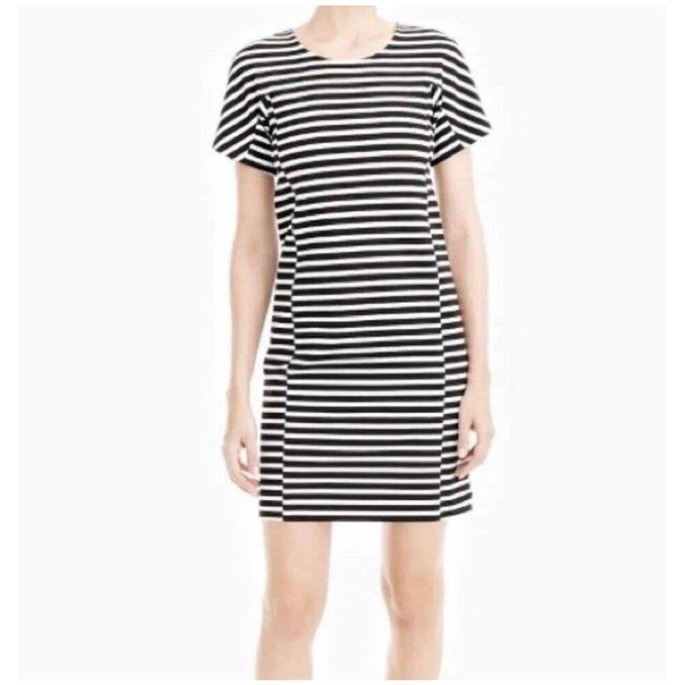 J Crew Striped Casual Shift Dress Size S Black White C6514 Preppy Classic Euro